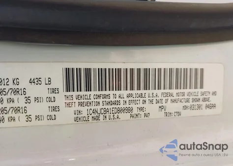 2014 Jeep Compass Sport из США, поврежденный, VIN 1C4NJCBA1ED800980